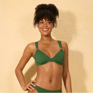 Shade Shore 34B Womens Bikini Top Crepe Ring Front Underwire Green